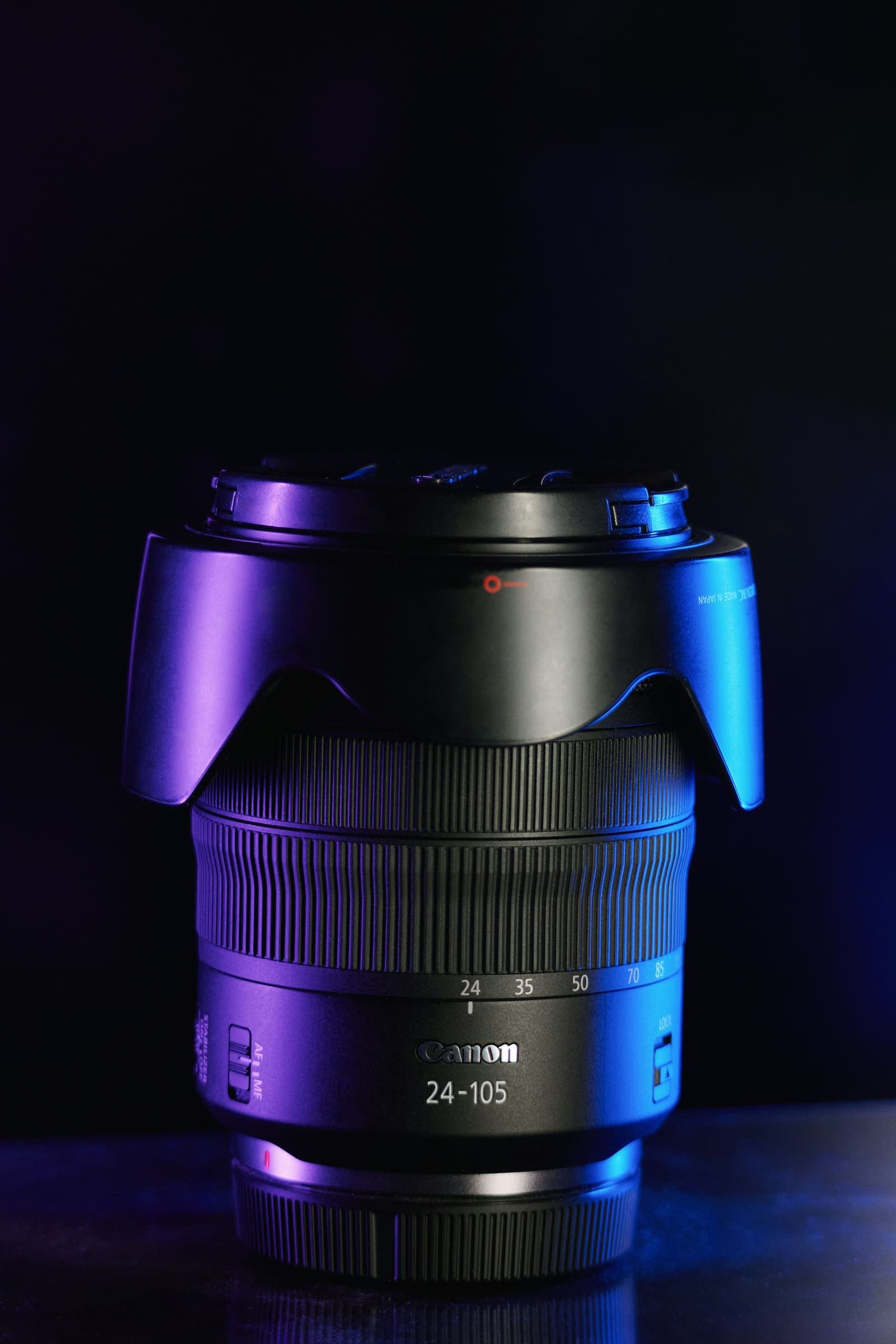 A lens in purple and blue light
