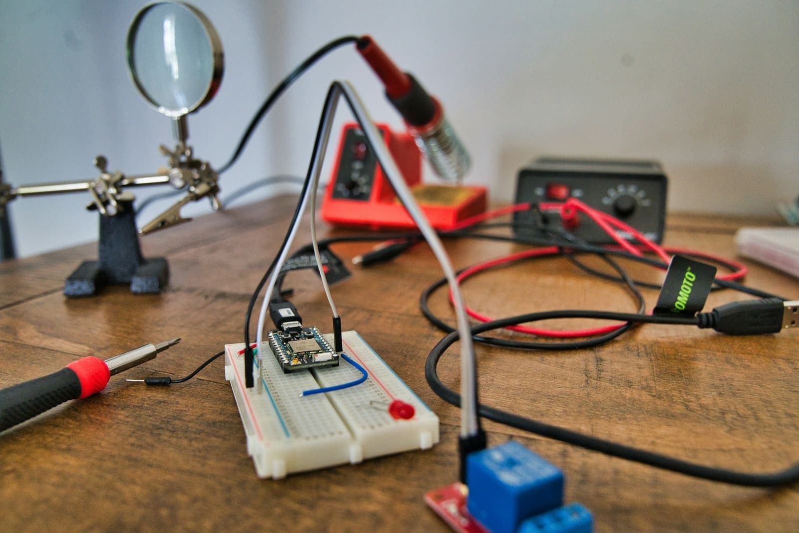 The inside of an instrument on the bench