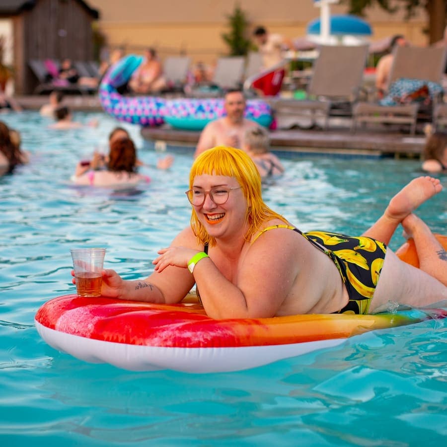 Smiling on a pool float